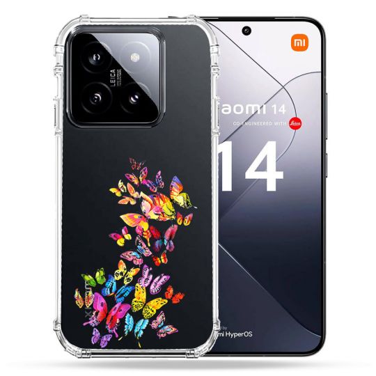 Coque Renforcée Transparente Pour Xiaomi 14 Papillon Multicolore