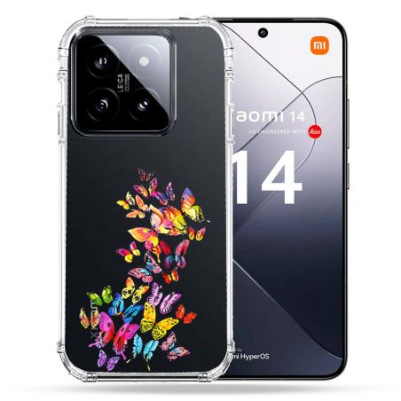Coque Renforcée Transparente Pour Xiaomi 14 Papillon Multicolore