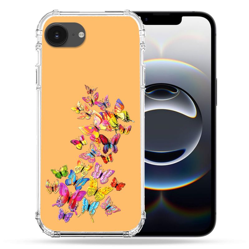 Coque Renforcée Transparente Pour Iphone 16e Papillon Multicolore