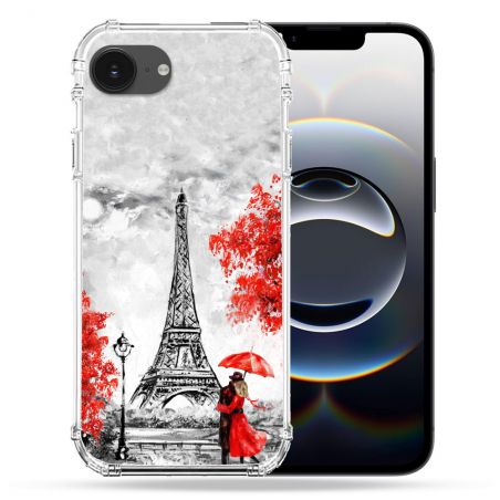 Coque Renforcée Pour Iphone 16e Voyage France Paris Rouge