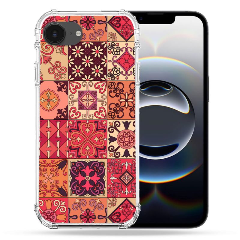 Coque Renforcée Pour Iphone 16e Texture Carreau Ciment Rouge