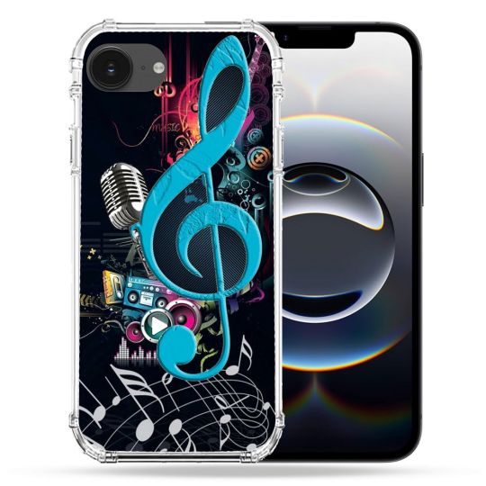 Coque Renforcée Pour Iphone 16e Musique Cle Sol Bleu