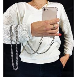 Coque Renforcée Transparente Pour Iphone 16e Lanière / Cordon Metal Serpent Argent