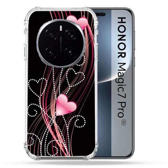Coque Renforcée Pour Honor Magic 7 Pro Amour Coeur Rose Montant sur Noir