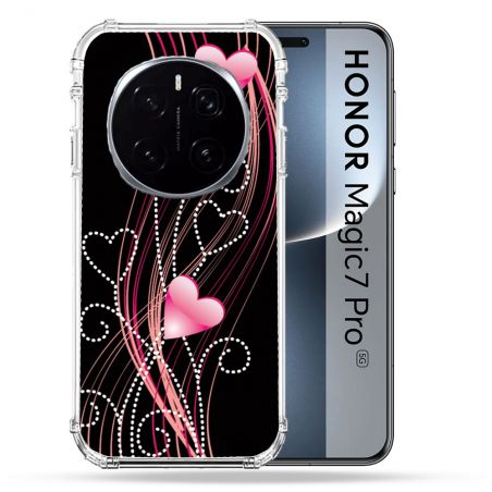 Coque Renforcée Pour Honor Magic 7 Pro Amour Coeur Rose Montant sur Noir