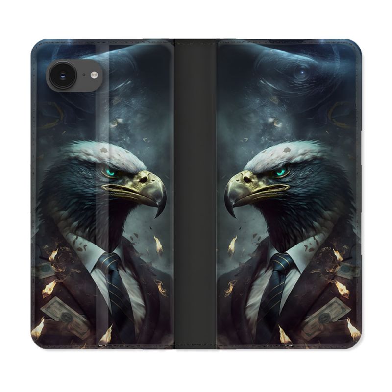 Housse Cuir Portefeuille Pour Iphone 16e Animal Aigle Business