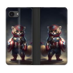 Housse Cuir Portefeuille Pour Iphone 16e Animal Chat America