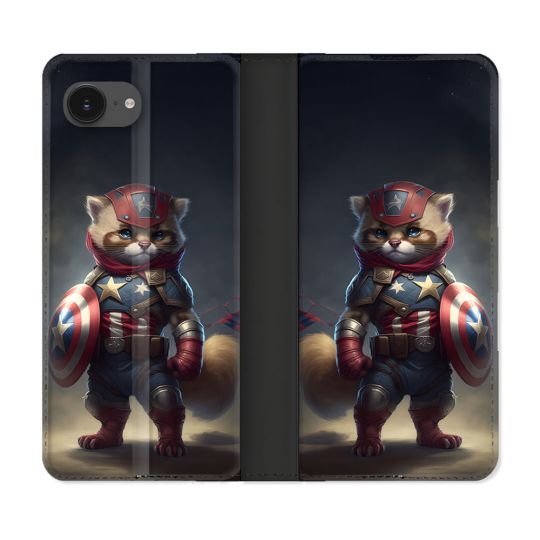 Housse Cuir Portefeuille Pour Iphone 16e Animal Chat America