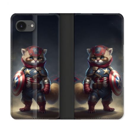 Housse Cuir Portefeuille Pour Iphone 16e Animal Chat America