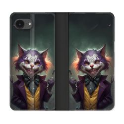 Housse Cuir Portefeuille Pour Iphone 16e Animal Chat Joker