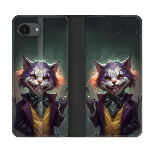 Housse Cuir Portefeuille Pour Iphone 16e Animal Chat Joker