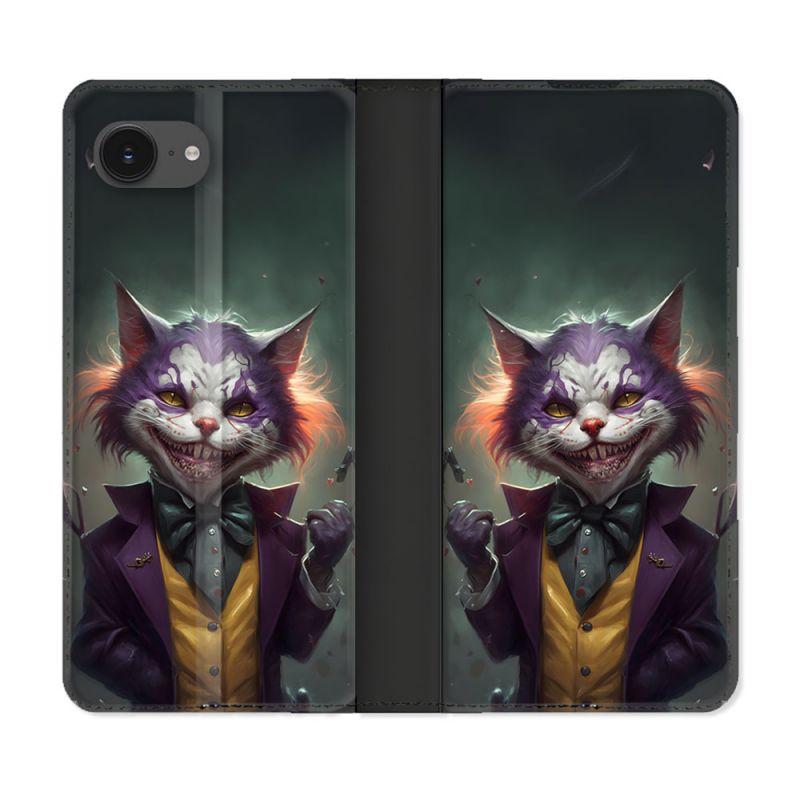 Housse Cuir Portefeuille Pour Iphone 16e Animal Chat Joker