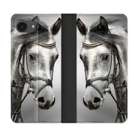 Housse Cuir Portefeuille Pour Iphone 16e Animal Cheval Blanc