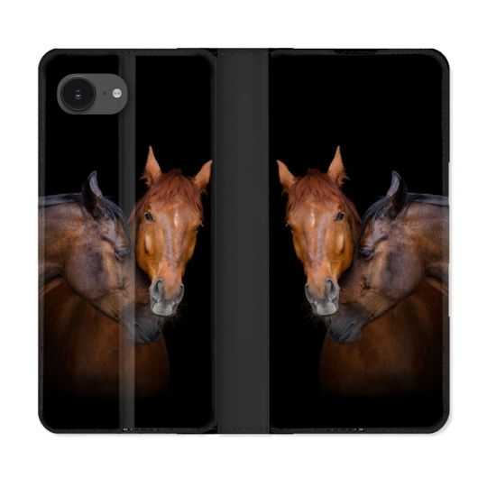 Housse Cuir Portefeuille Pour Iphone 16e Animal Cheval Marron