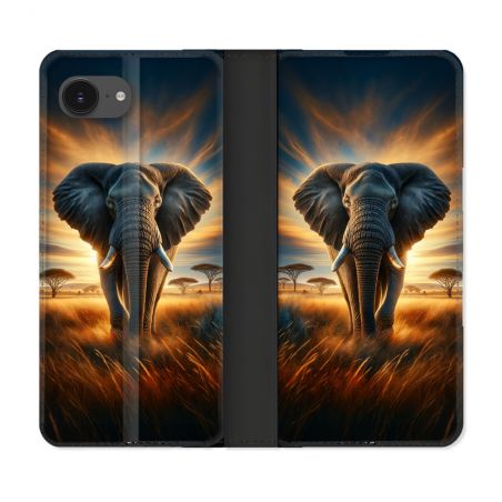 Housse Cuir Portefeuille Pour Iphone 16e Animal Elephant Savane