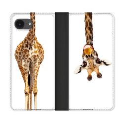 Housse Cuir Portefeuille Pour Iphone 16e Animal Girafe Blanche