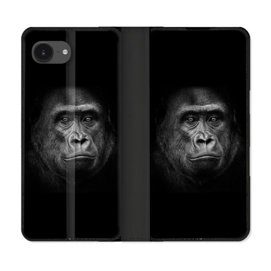 Housse Cuir Portefeuille Pour Iphone 16e Animal Gorille Noir