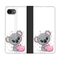 Housse Cuir Portefeuille Pour Iphone 16e Animal Koala Cœur