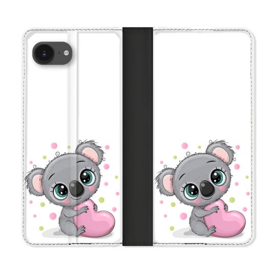 Housse Cuir Portefeuille Pour Iphone 16e Animal Koala Cœur