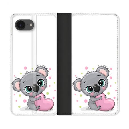 Housse Cuir Portefeuille Pour Iphone 16e Animal Koala Cœur
