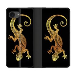 Housse Cuir Portefeuille Pour Iphone 16e Animal Lezard Noir