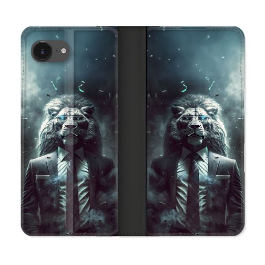 Housse Cuir Portefeuille Pour Iphone 16e Animal Lion Business