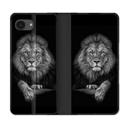 Housse Cuir Portefeuille Pour Iphone 16e Animal Lion Majestueux