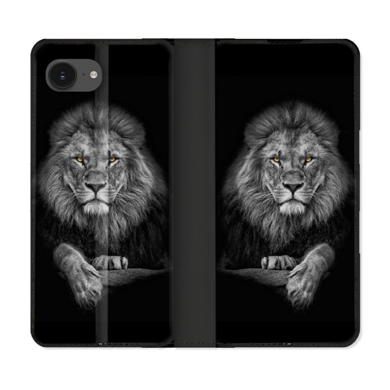 Housse Cuir Portefeuille Pour Iphone 16e Animal Lion Majestueux