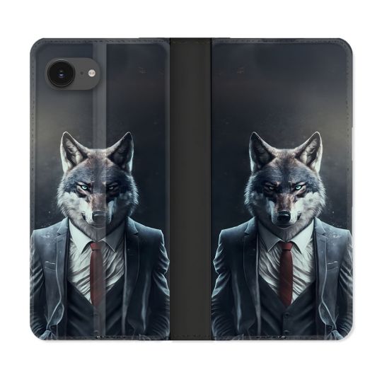 Housse Cuir Portefeuille Pour Iphone 16e Animal Loup Business