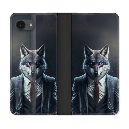Housse Cuir Portefeuille Pour Iphone 16e Animal Loup Business