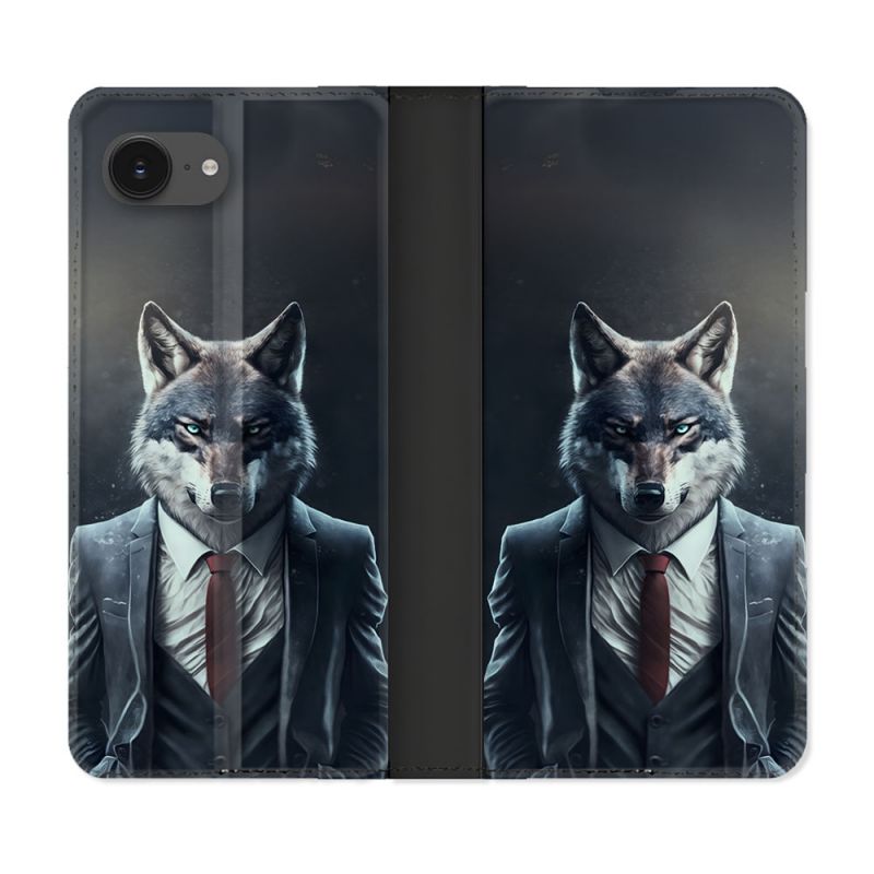 Housse Cuir Portefeuille Pour Iphone 16e Animal Loup Business