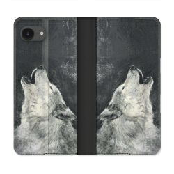 Housse Cuir Portefeuille Pour Iphone 16e Animal Loup Hurlement