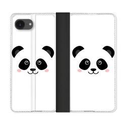 Housse Cuir Portefeuille Pour Iphone 16e Animal Panda Blanc
