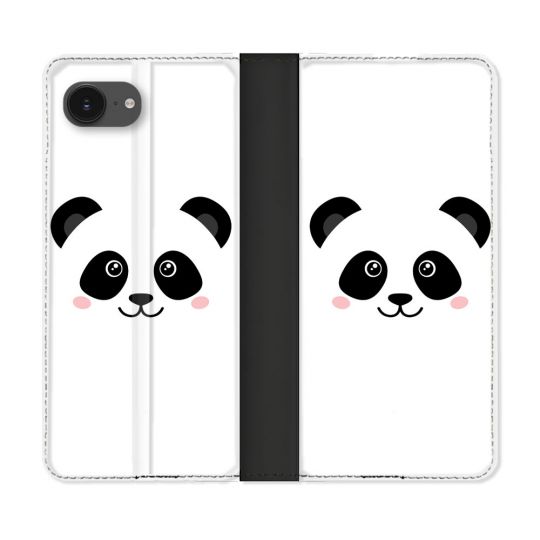 Housse Cuir Portefeuille Pour Iphone 16e Animal Panda Blanc