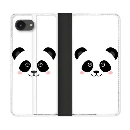 Housse Cuir Portefeuille Pour Iphone 16e Animal Panda Blanc