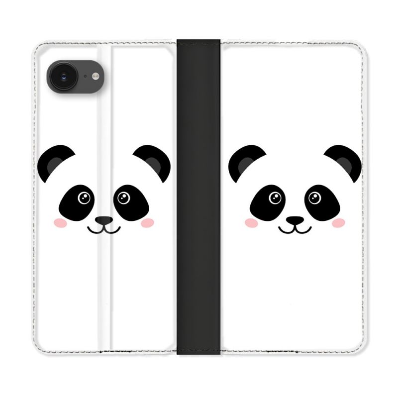 Housse Cuir Portefeuille Pour Iphone 16e Animal Panda Blanc