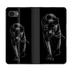 Housse Cuir Portefeuille Pour Iphone 16e Animal Panthère Noire