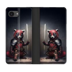 Housse Cuir Portefeuille Pour Iphone 16e Animal Raton Samouraï