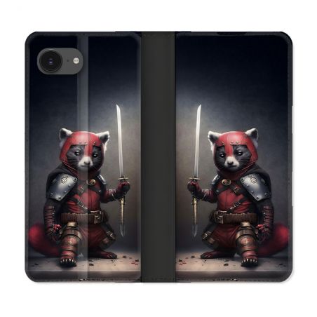 Housse Cuir Portefeuille Pour Iphone 16e Animal Raton Samouraï