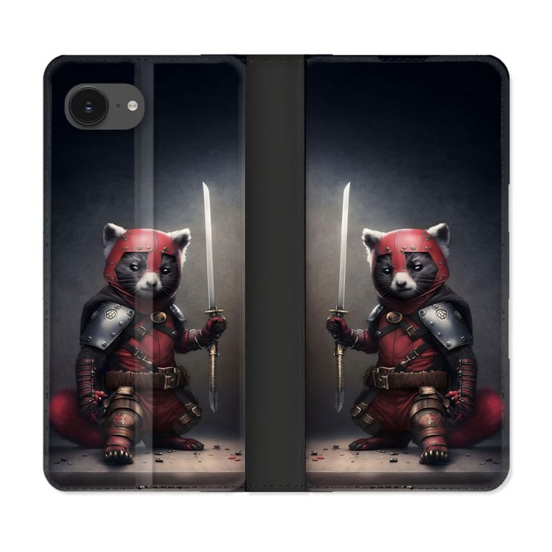 Housse Cuir Portefeuille Pour Iphone 16e Animal Raton Samouraï