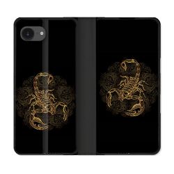 Housse Cuir Portefeuille Pour Iphone 16e Animal Scorpion Fresque