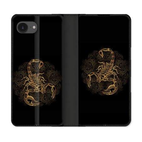 Housse Cuir Portefeuille Pour Iphone 16e Animal Scorpion Fresque