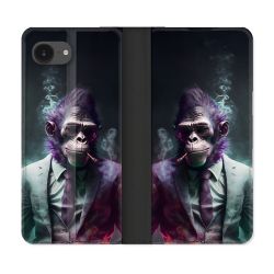 Housse Cuir Portefeuille Pour Iphone 16e Animal Singe Business