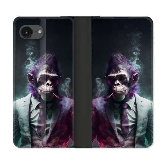 Housse Cuir Portefeuille Pour Iphone 16e Animal Singe Business