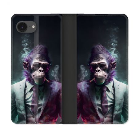 Housse Cuir Portefeuille Pour Iphone 16e Animal Singe Business