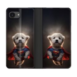 Housse Cuir Portefeuille Pour Iphone 16e Animal Super Chien
