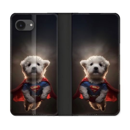 Housse Cuir Portefeuille Pour Iphone 16e Animal Super Chien