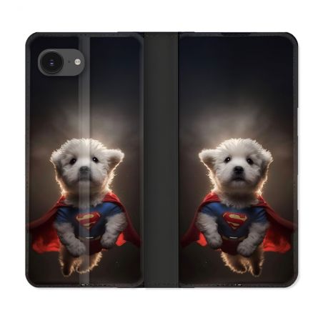 Housse Cuir Portefeuille Pour Iphone 16e Animal Super Chien