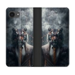 Housse Cuir Portefeuille Pour Iphone 16e Animal Tigre Business