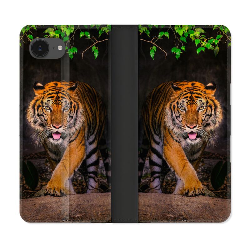 Housse Cuir Portefeuille Pour Iphone 16e Animal Tigre Jungle